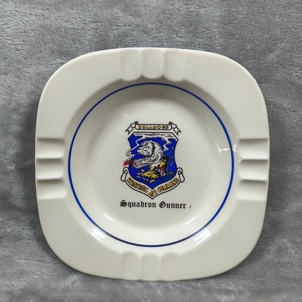 Vintage Bulldog‎ Strategic Air Command Ashtray Ceramic Squadron Gunner Military
